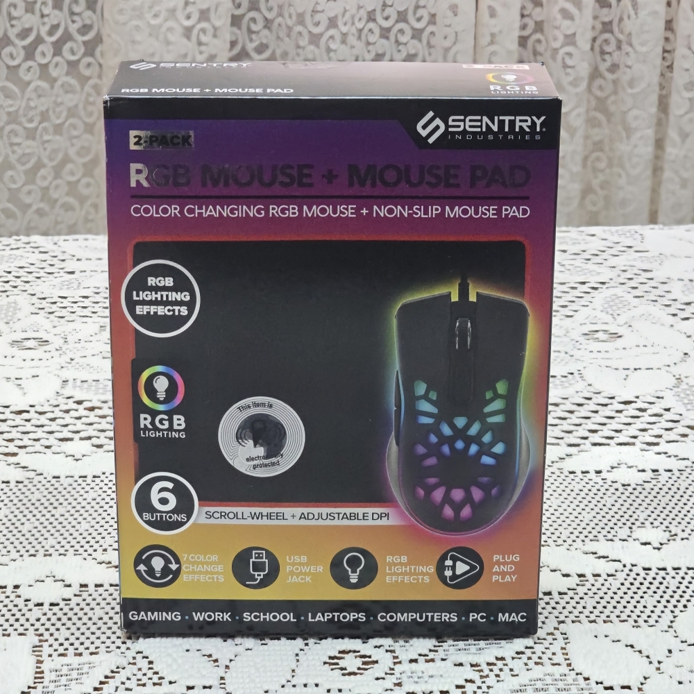 NEW Sentry RGB Lighting Wired Color Changing Mouse 6 Button and Mouse Pad Set
